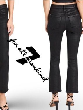 7 for All Mankind High Waist Slim Kick Flare Coated Black Jean NWT $238